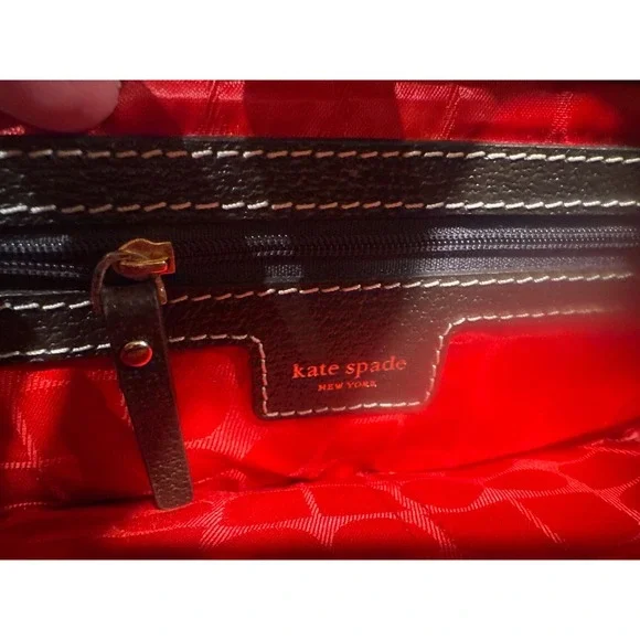 Kate Spade New York Brown Leather Small Shoulder Bag Flap Red Lining - Picture 3 of 6